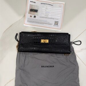 AUTHENTIC | Balenciaga Money Elongate Pouch Croc-Embossed Leather Clutch!!